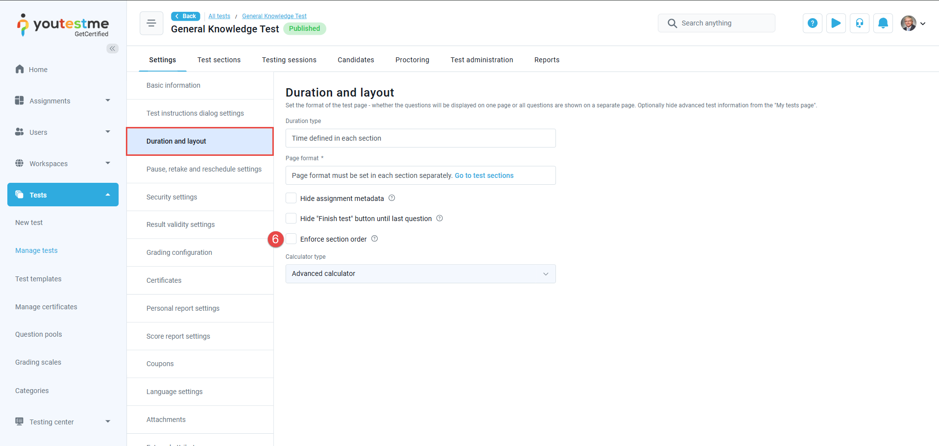 Duration and layout - Test with sections