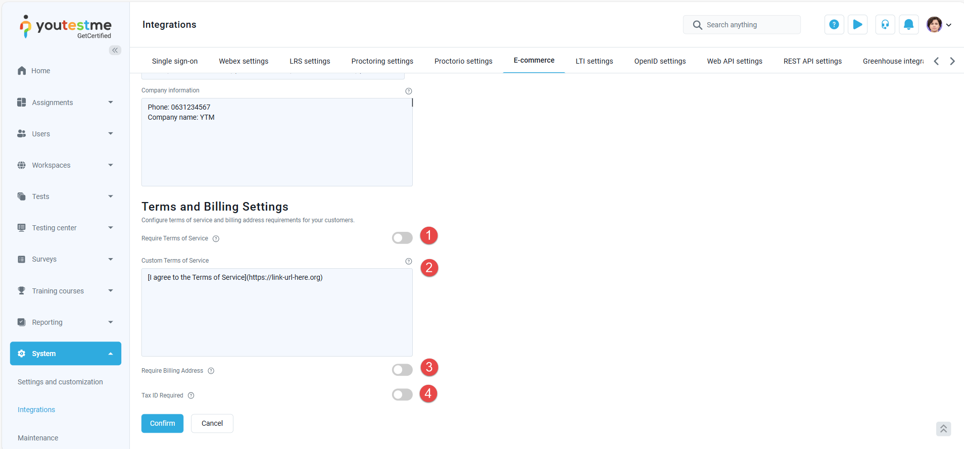 Billing Terms Screenshot